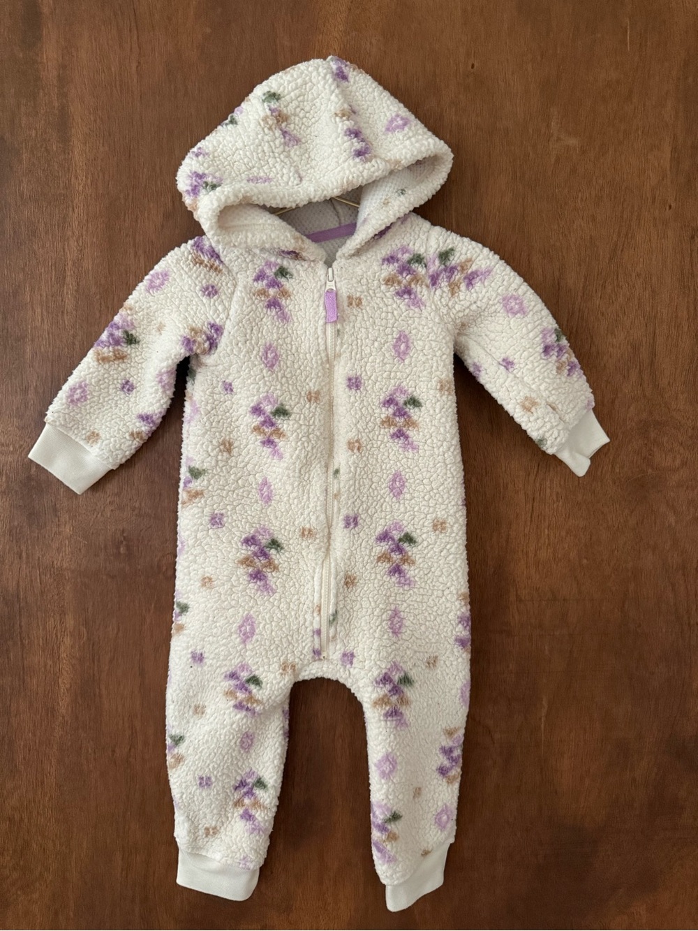Cozy Cream & Lavender Hooded Sherpa One-Piece for Kids